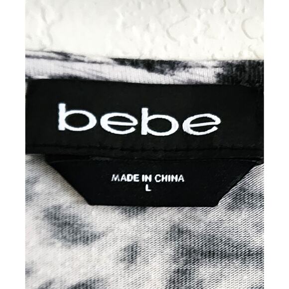 TOP/BLOUSE-BEBE-Black White Gray-Animal Print-Front Lace Up-Long Sleeves-LRG - Picture 7 of 15